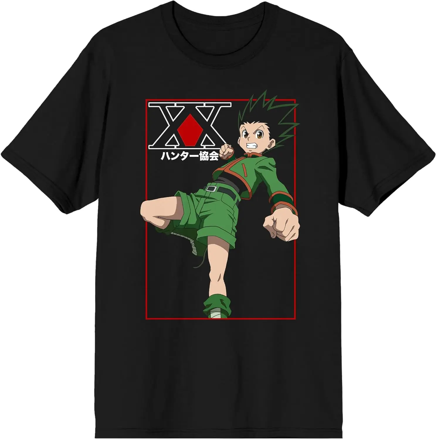 Hunter X Hunter Gon Freecss Punch and Kanji Logo Men's Black Tshirt