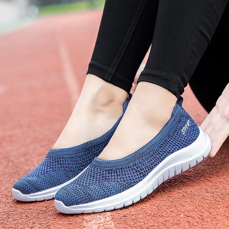 STleargSHEN-Chaussures Plates en Maille Respirante pour Femme, Baskets d'Été Décontractées à Enfiler, Canisées