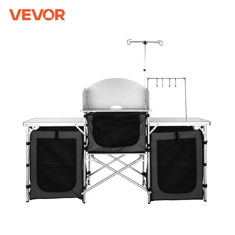 VEVOR Camping Kitchen Table Cabinet Folding Cooking Storage Rack X-Shaped Aluminum Alloy Bracket for BBQ Picnic Garden Table