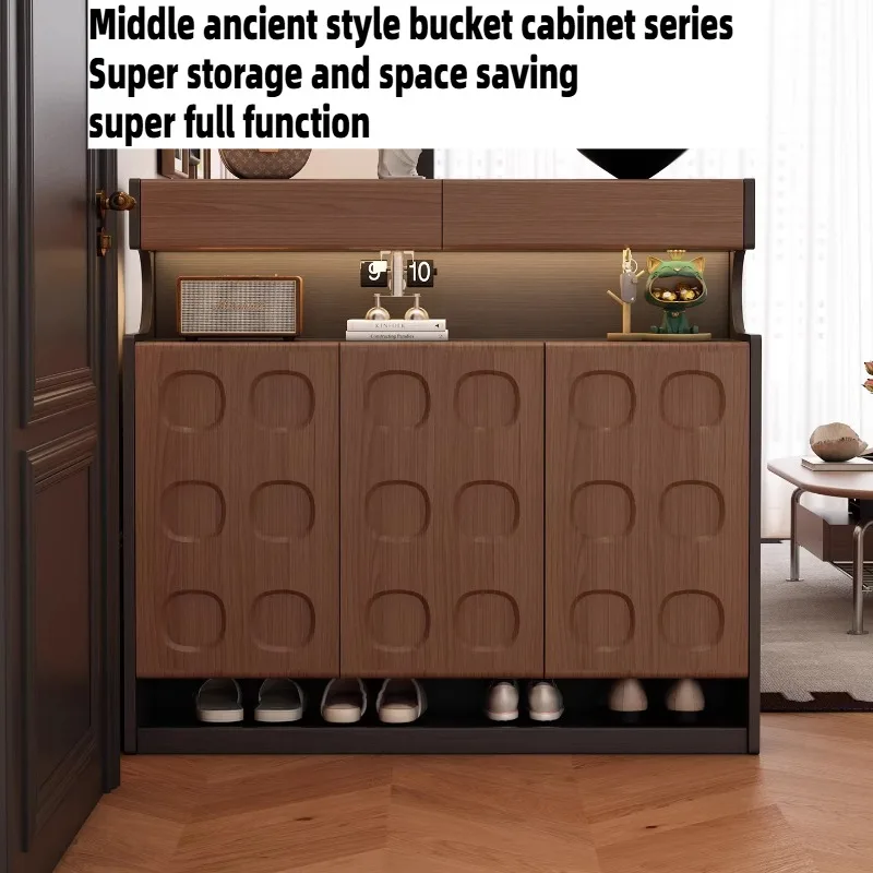 

Modern Minimalist Shoe Cabinet Storage Double Door Space-saving Entrance Slim Shoe Rack Display Wooden Hallway Home Furniture