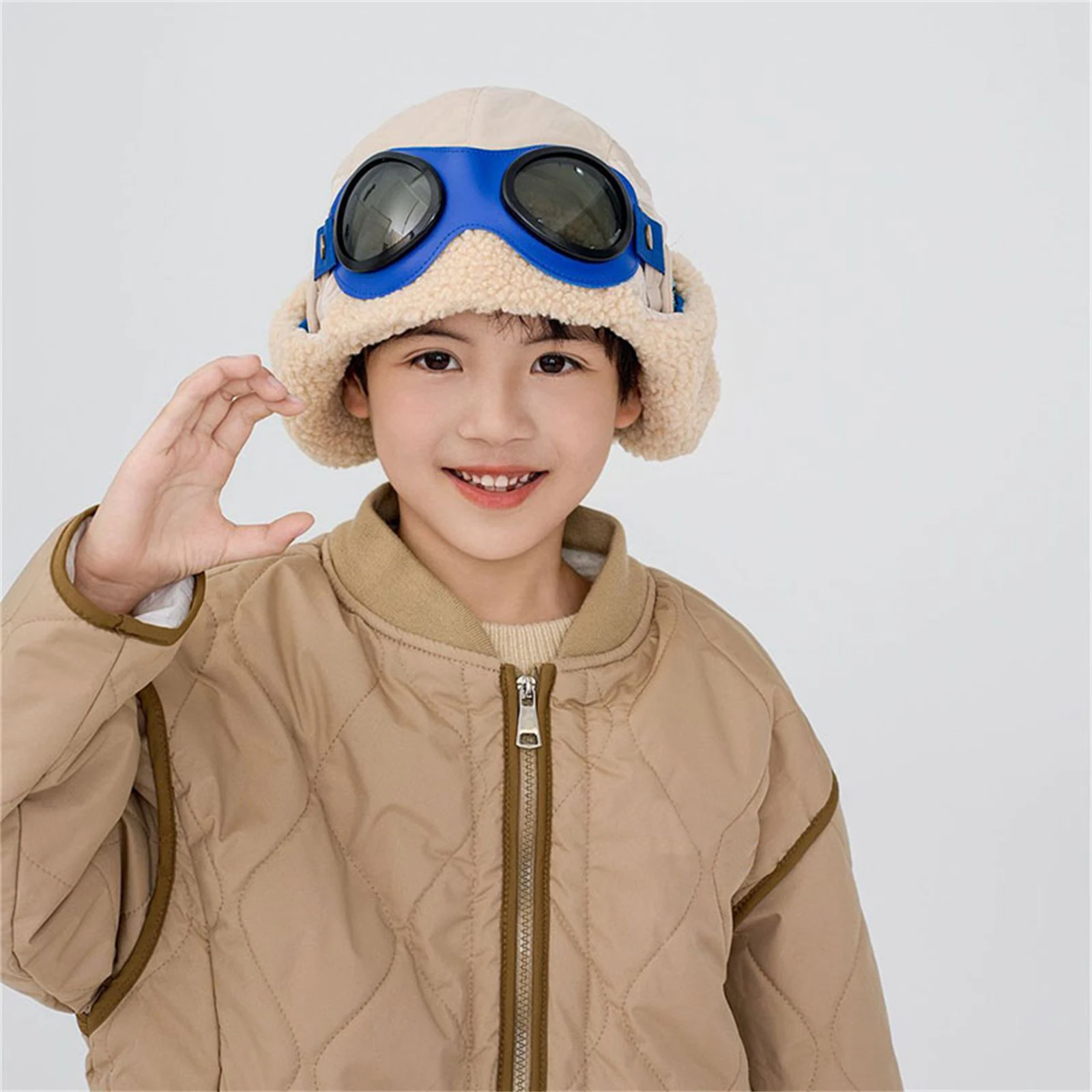 Winter Kids Pilot Hat with Blinkers Cotton Cute Bear Print Contrasting Color Casual Warm Fashion Children Amn Hat Running Caps