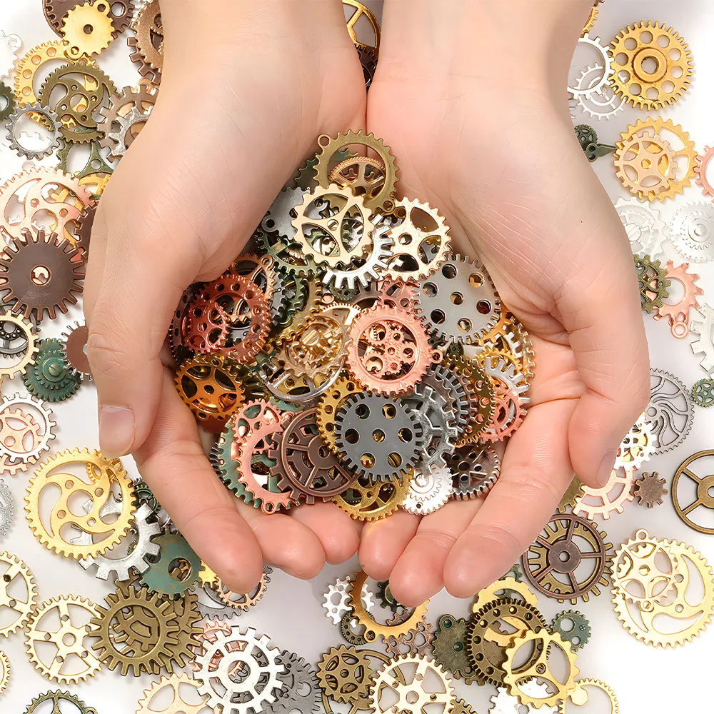 

50g Mixed Color Random Mechanical Clock Gear Accessories for DIY Home Wall Clock Retro Mix Size Mechanical Gear Pendant Set