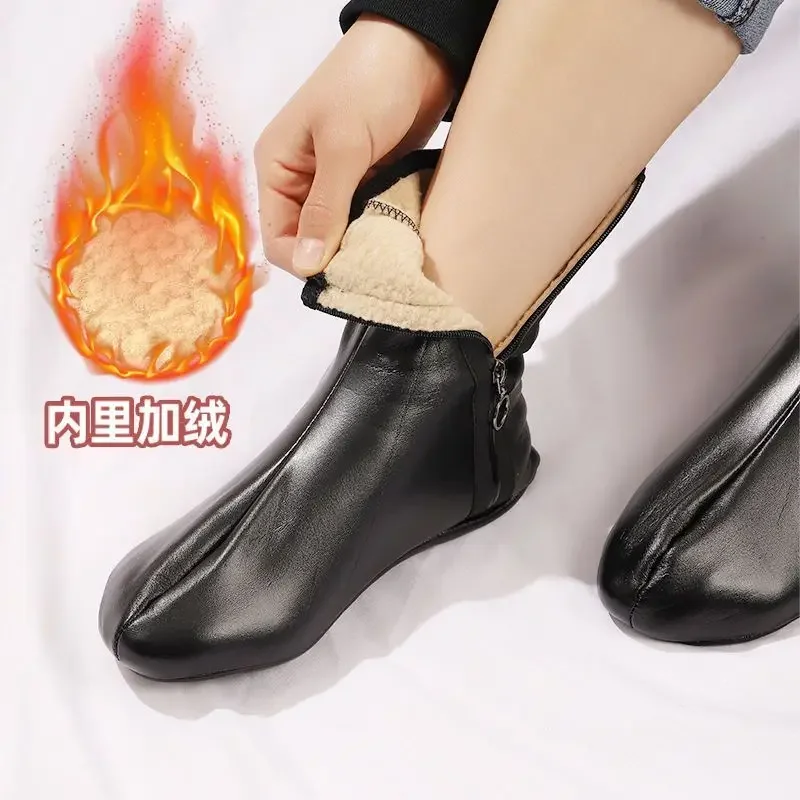 Man Black Unisex Thermal Socks Leather Elastic Mini Shorts Winter PU Carpet Shoes Long Heating Fleece Velvet  Anti-Slip Woman