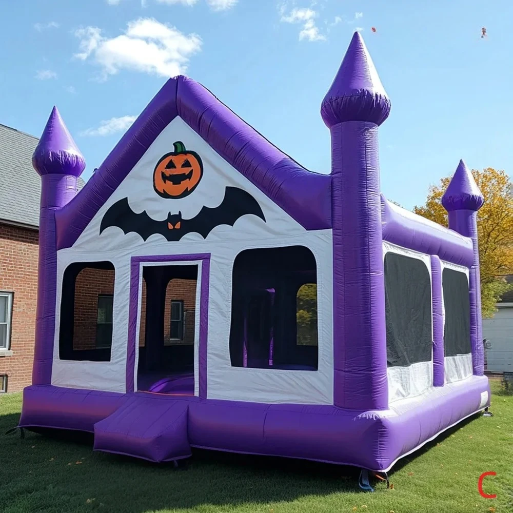منزل ترتد قابل للنفخ مخصص على طراز الهالوين قلعة نطاطة قابلة للنفخ مع منفاخ مسرح تجاري PVC لألعاب الأطفال