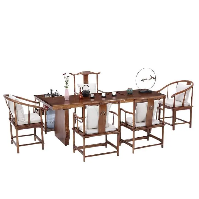 

Новый китайский антикварный чайный столик из цельного дерева и стул, комбинация гостиной, офиса, чайного кунг-фу, встроенный стол