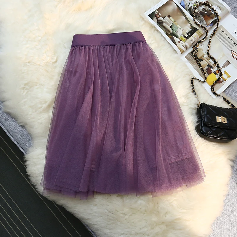 

2023 Summer Mesh Puffy Skirt Women's Korean Women High Waist A Line Large Swing Midi Skirt Bottoming Skirt Female