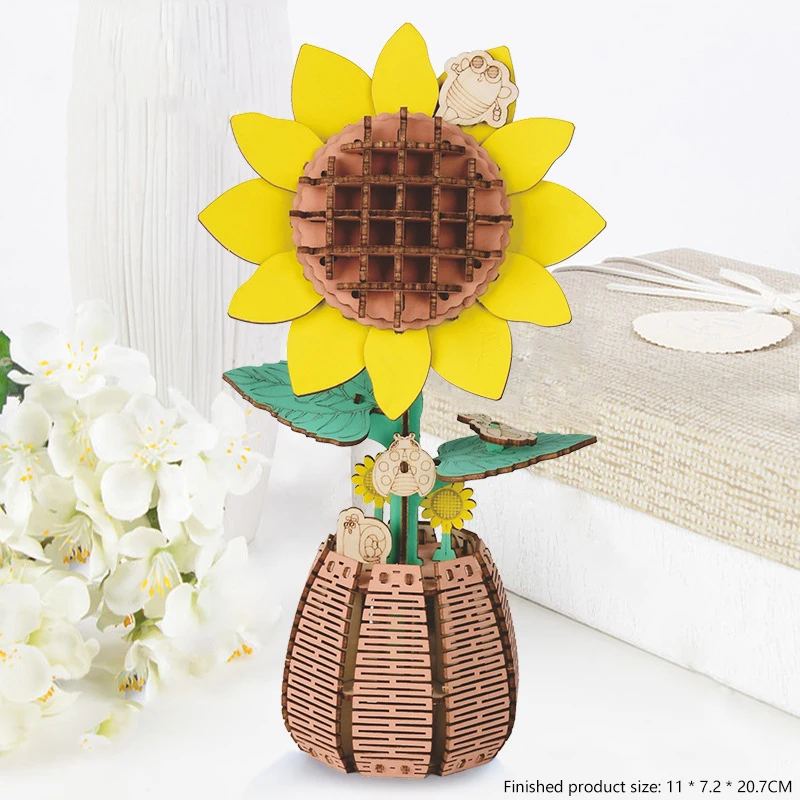 DIY Wooden Flower Bouquet Beautiful Hand-Make Gifts Eco-friend Materials 3D Wooden Puzzle For GirlFriends Decor