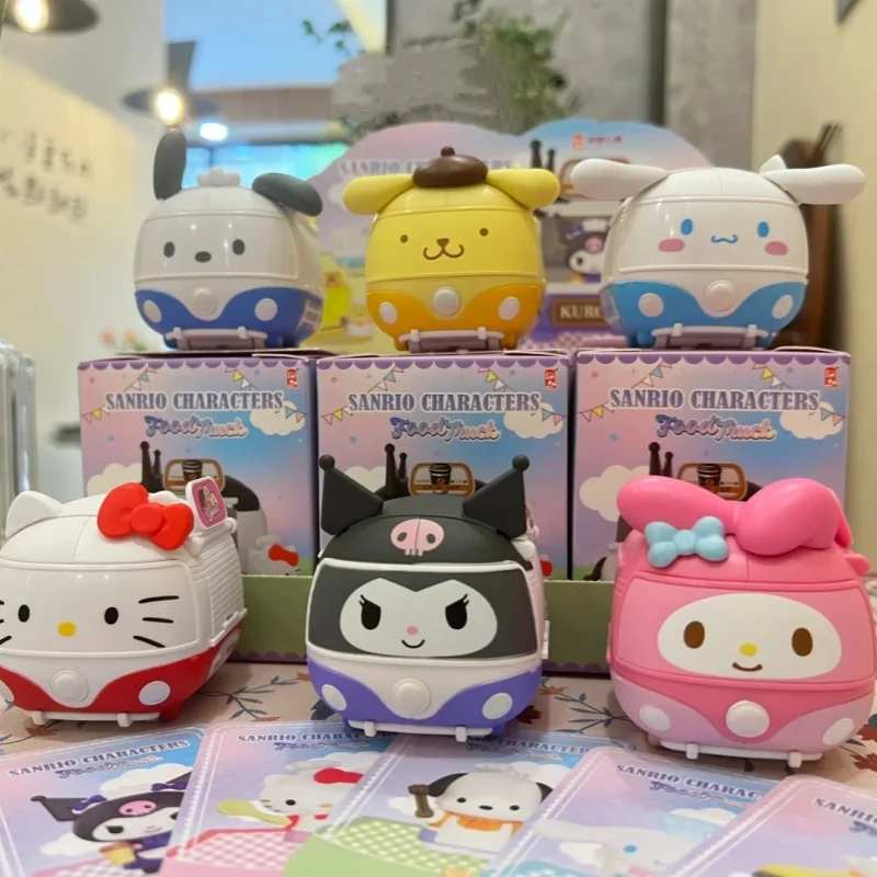 Hot Sanrio Mobile Dining Car Series Blind Box Kawaii Kuromi Mystery Surprise Box Collectible Model Toys Ornament Kids Xmas Gifts