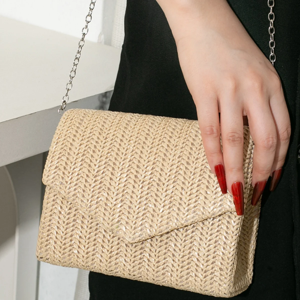 

Solid Color Textured Stylish Commuter Small Square Bag Fashionable New Woven Evening Clutch Bag Trendy Shoulder Crossbody Bag