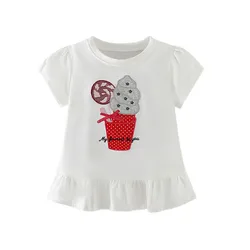Jumping Meters 2-7T Ice Cream Girls T Shirts Summer Children's Clothing Hot Selling Short Sleeve Kids Tees Tops Baby Costume