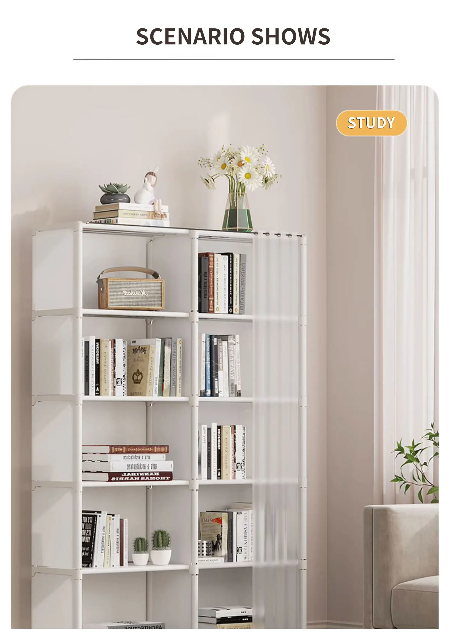 6-lagiger Schlafzimmer-Kleiderschrank, Aufbewahrungsregal, Kleiderschrank mit Vorhang – staubdichter Organizer für Steppdecken, Kleidung, Decken, Bücherschuhe – Detail 2