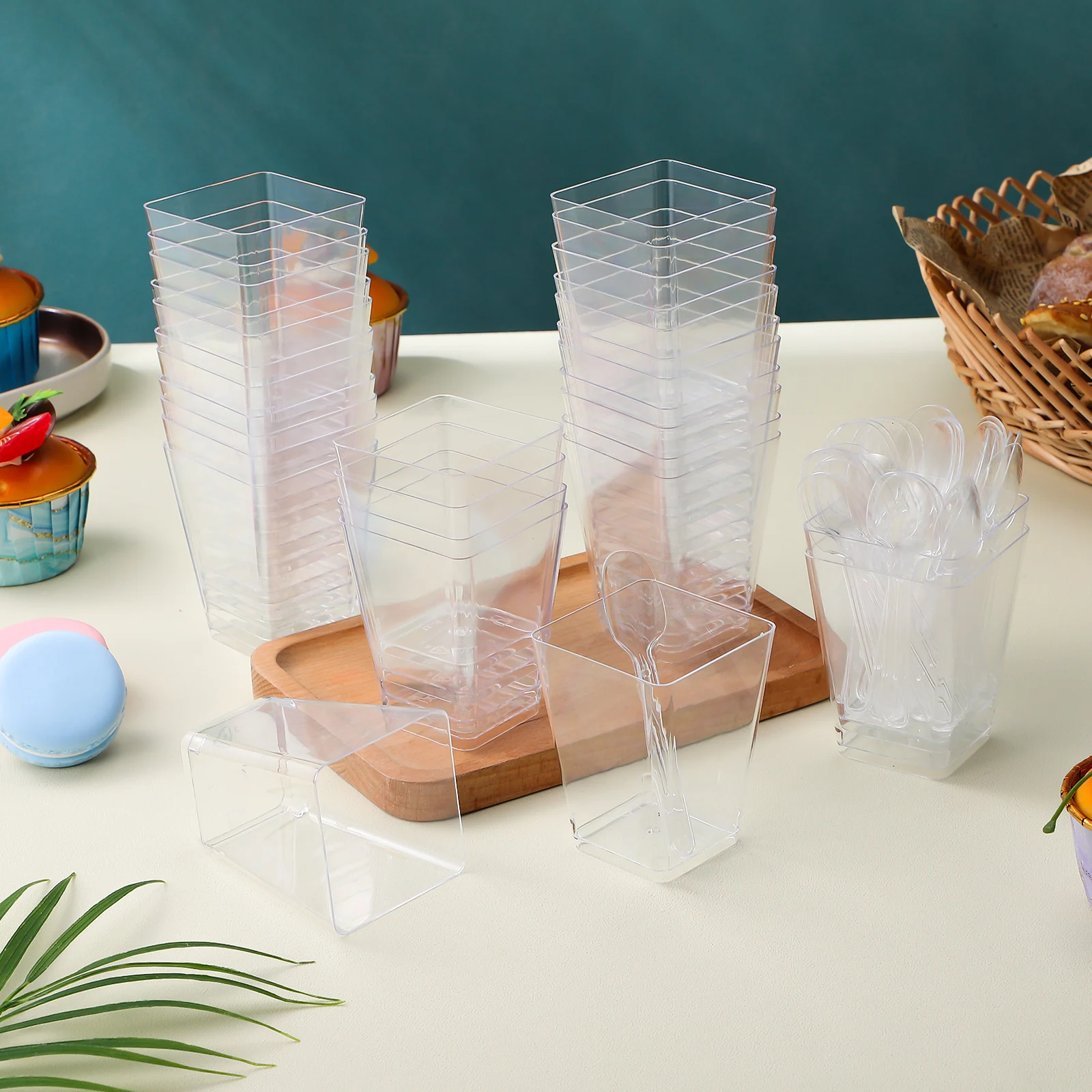 

30 Pcs Mini Plastic Dessert Cups Pudding Spoons Ideal Capacity Safe Material Versatile Use Fruit Party Snack Rice