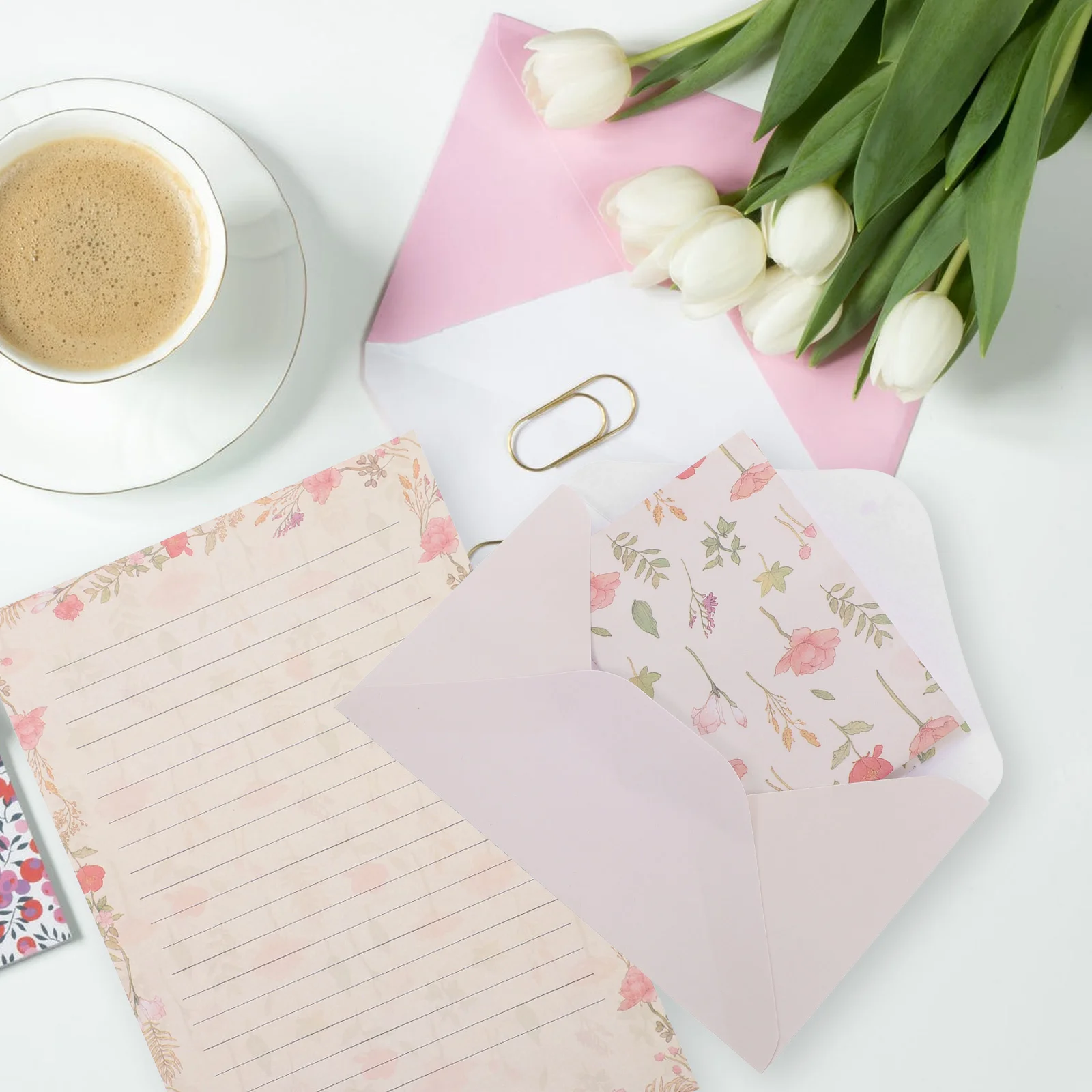 

5Sets Flowers Letter Paper Envelopes Set Traditional Way Keep Family Friends Envelope Paper Letter Envelope