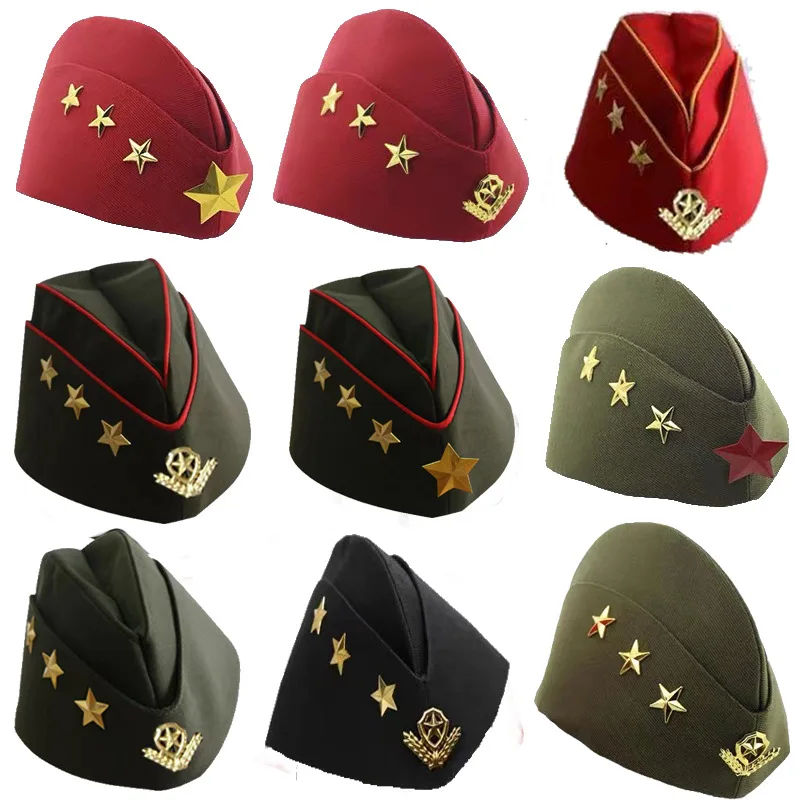 Cap Sailor Dance Russian Hat Soviet Boat Military Cap Pointed Yellow Pentagram Canvas Boat Hats Performance Boat Shape Cap