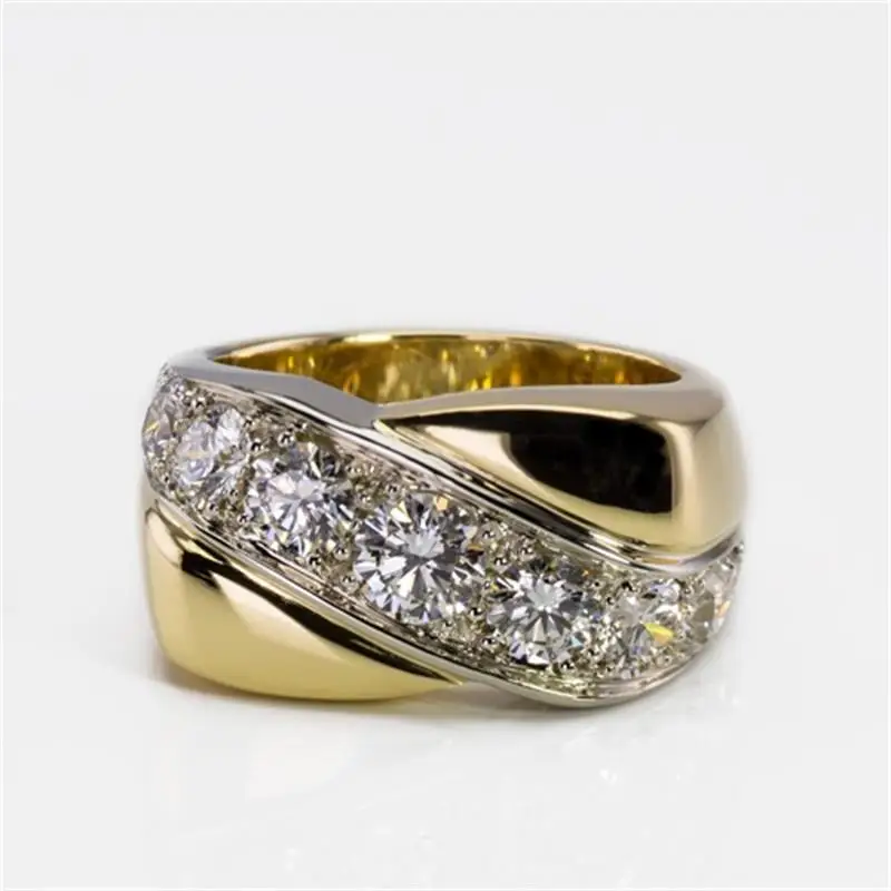 Leichter Luxus-Ring aus zweifarbigem Kupfer mit synthetischen Edelsteinen, Damenring, geeignet für Partys und den täglichen Gebrauch.