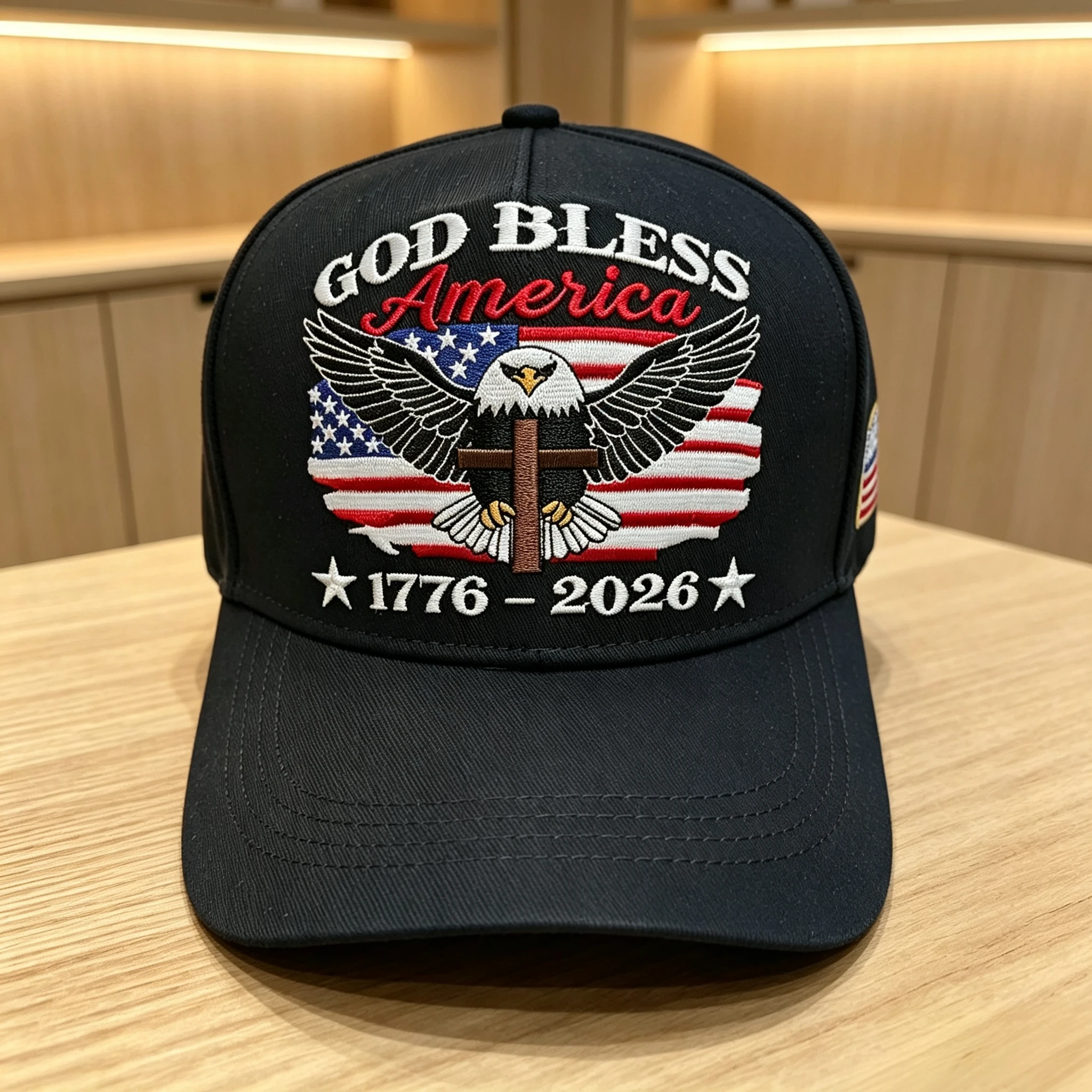Vintage Patriotic God Bless America Baseball Hat 1776‑2026 Eagle Cross US Flag Embroidery Adjustable Trucker Cap Casual Outdoor