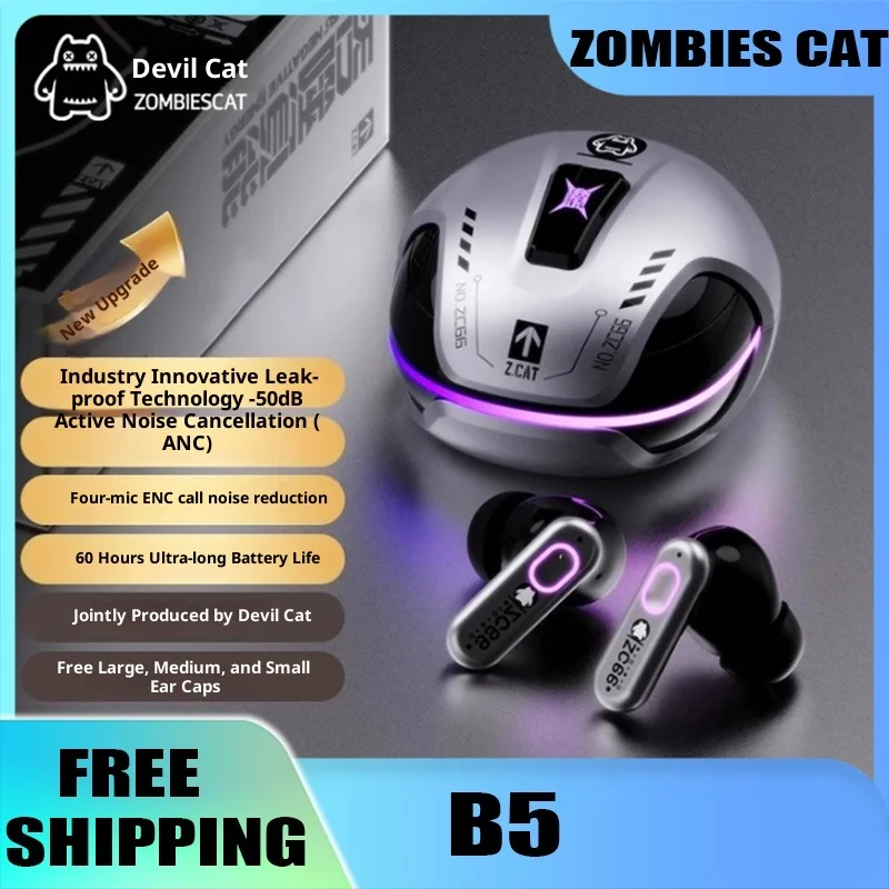 

ZOMBIES CAT B5 ANC Наушники с активным шумоподавлением Bluetooth5.4 ACS Панорамные стереоскопические звуковые эффекты Игровая музыка Двойной режим