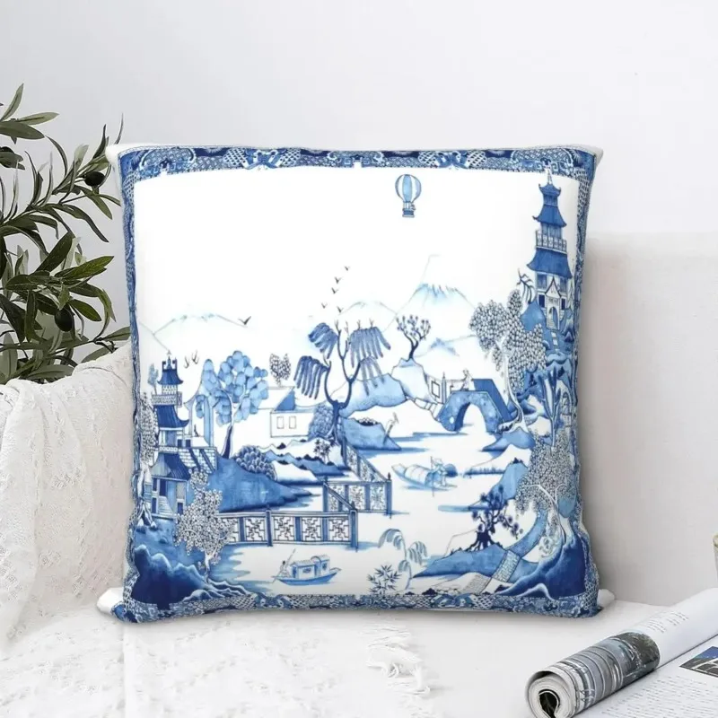 Chinoiserie Blue White Willow Plate Pillowcase Porcelain Dakimakura Pillow Case Decorative Cushions Cover Home Sofa Bed Bedding