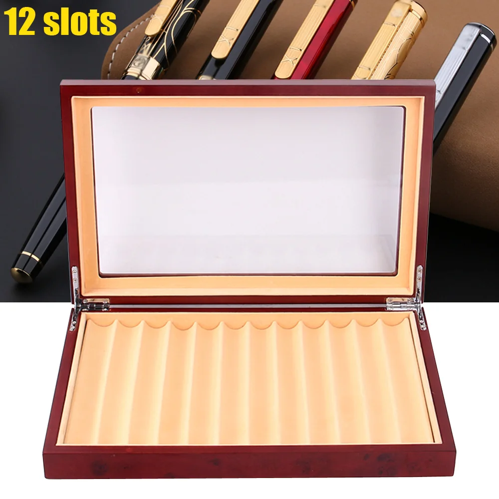 

12 Pen Wood Display Case Holder Storage Collector Box