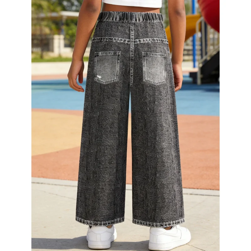 2026Children's Mermaid Tail Bubble Black and Gray Faux Denim Straight Pants