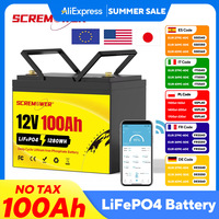 LiFePO4 12V 100Ah Battery Pack 12.8V Lithium Solar Battery 8000+ Cycles With Bluetooth BMS Grade A Cells For Boat RV Campers