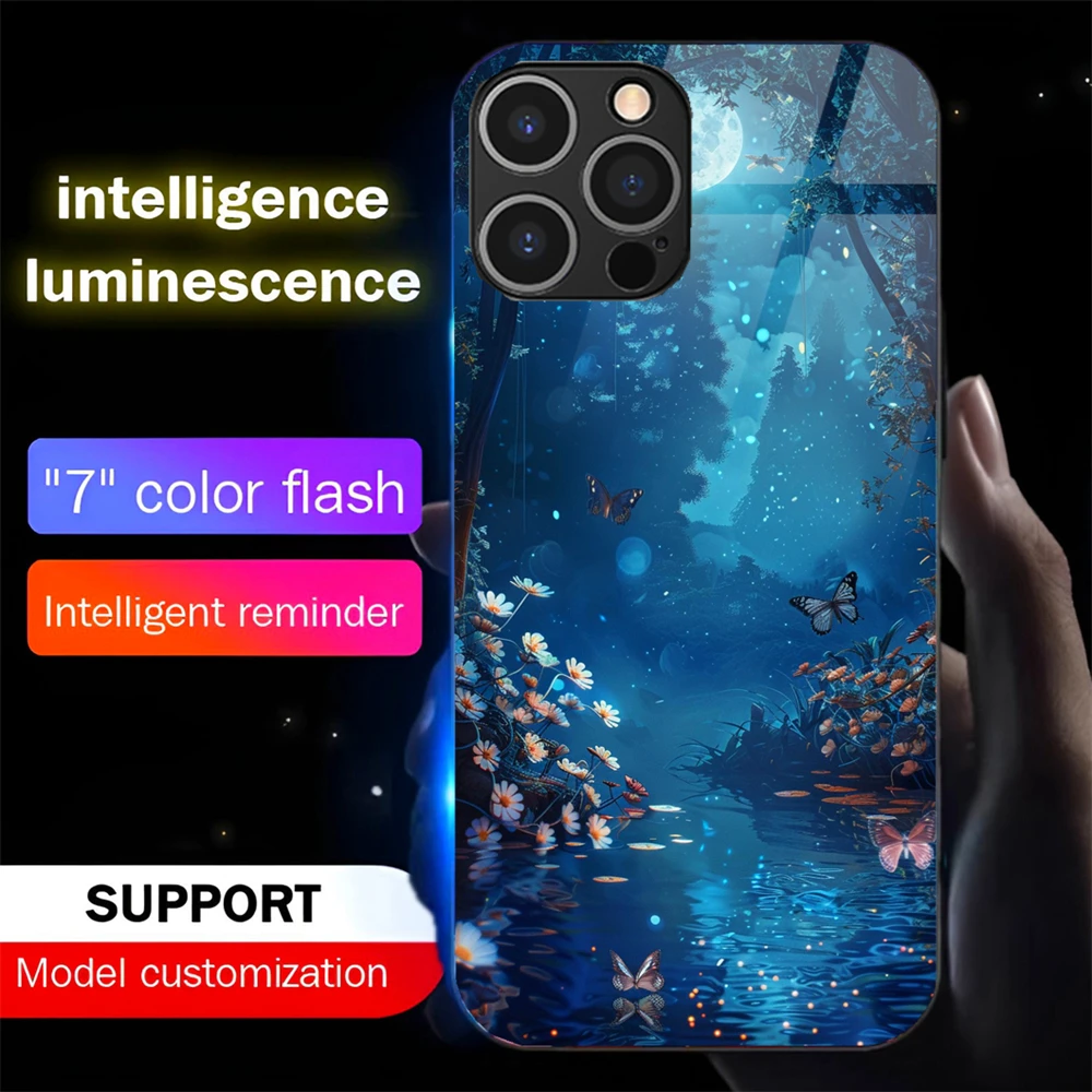 

Starry Sky Forest Smart LED Light Up Glass Phone Case For Samsung S25 S24 S23 S22 S21 S20 FE Note 10 20 Plus Ultra
