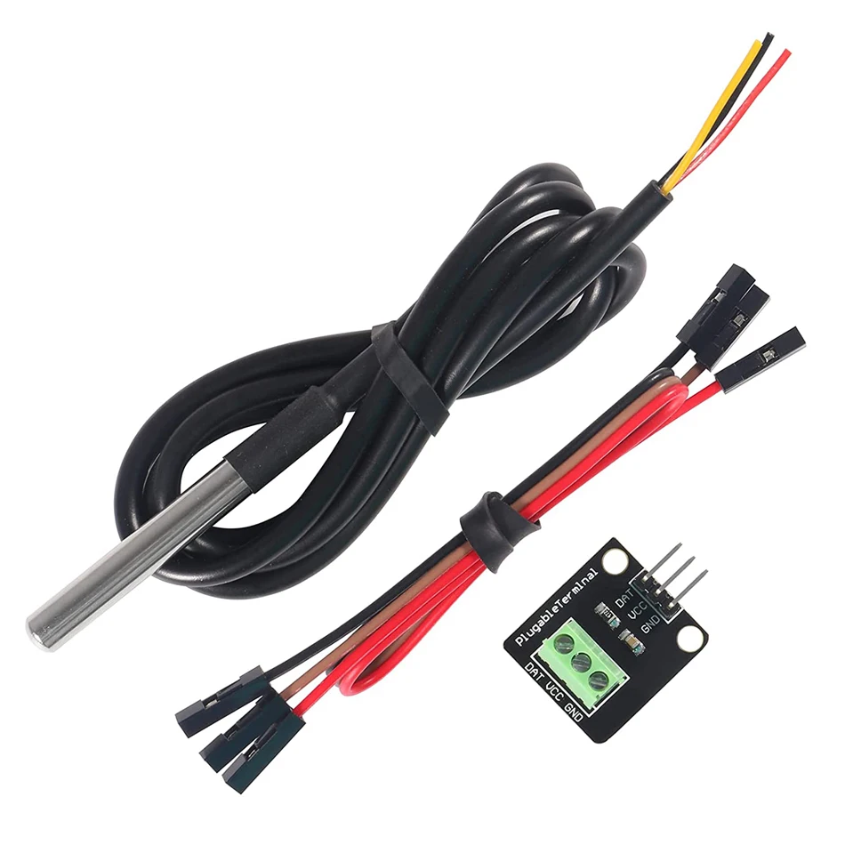 DS18B20 Temperature Sensor Module Kit Waterproof 100CM Digital Sensor Cable Stainless Steel Probe Terminal Adapter For Arduino