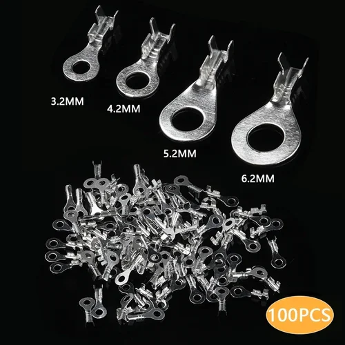 Imagen 2 del producto 100 Uds M3 M4 M5 M6 M8 M10 terminales de terminales de Cable de anillo no aislados conector desnudo conectores de Cable Kit de terminales de latón