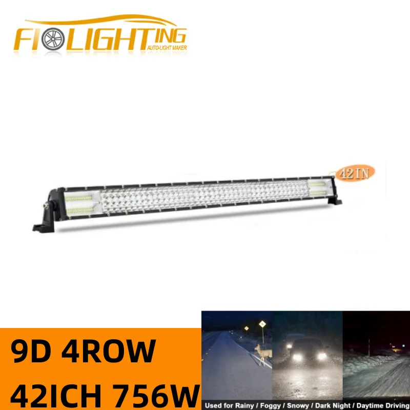 9D 4Row 42Inch 756W Work Light All-terrain Automotive LED Bar LED Beam For Car Vehicle Truck ATV Off Road Accessories 4x4 Barra