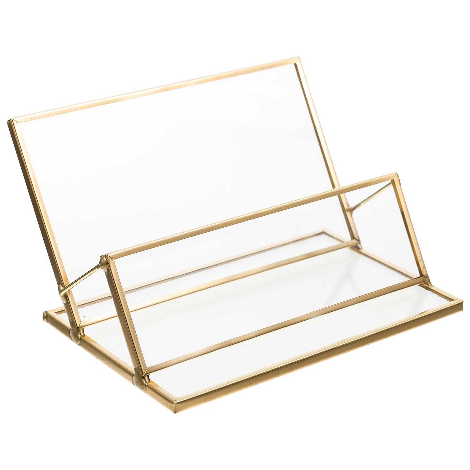 

1Pcs Golden Transparent Business Holder Stylish Lines Easy Access Name Cards Container Office Desktop Storage Box