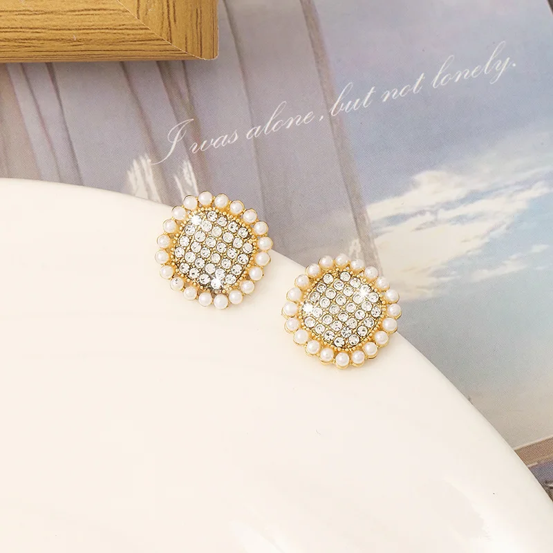 New Trend Pearl Women\'s Square Earrings Full Rhinestone Luxury Elegant Wedding Ear Jewelry pendientes mujer 2024 new in