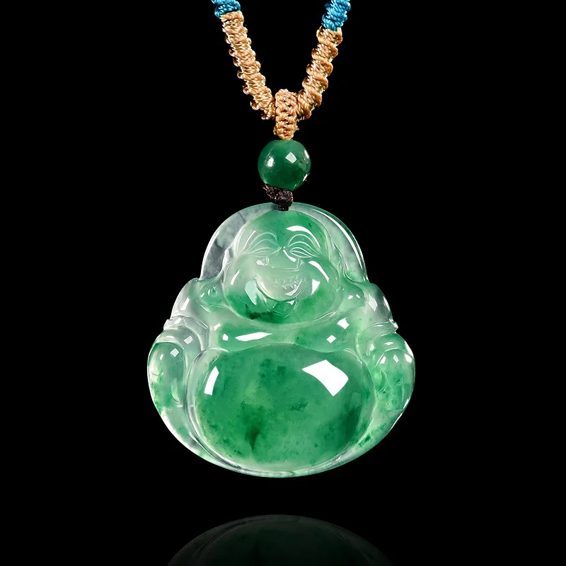 Natural Jadeite African Jade Maitreya Buddha Pendant for Women, Chinese Style, Popular and Simple