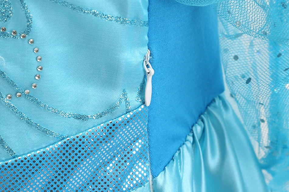 Elsa Prinzessinnenkleid für Mädchen mit glitzerndem Tüllumhang, transparenten langen Ärmeln und Strasssteinen, Kinderkostüm für Halloween, Geburtstagsfeier, 3-10 Jahre – Detail 10