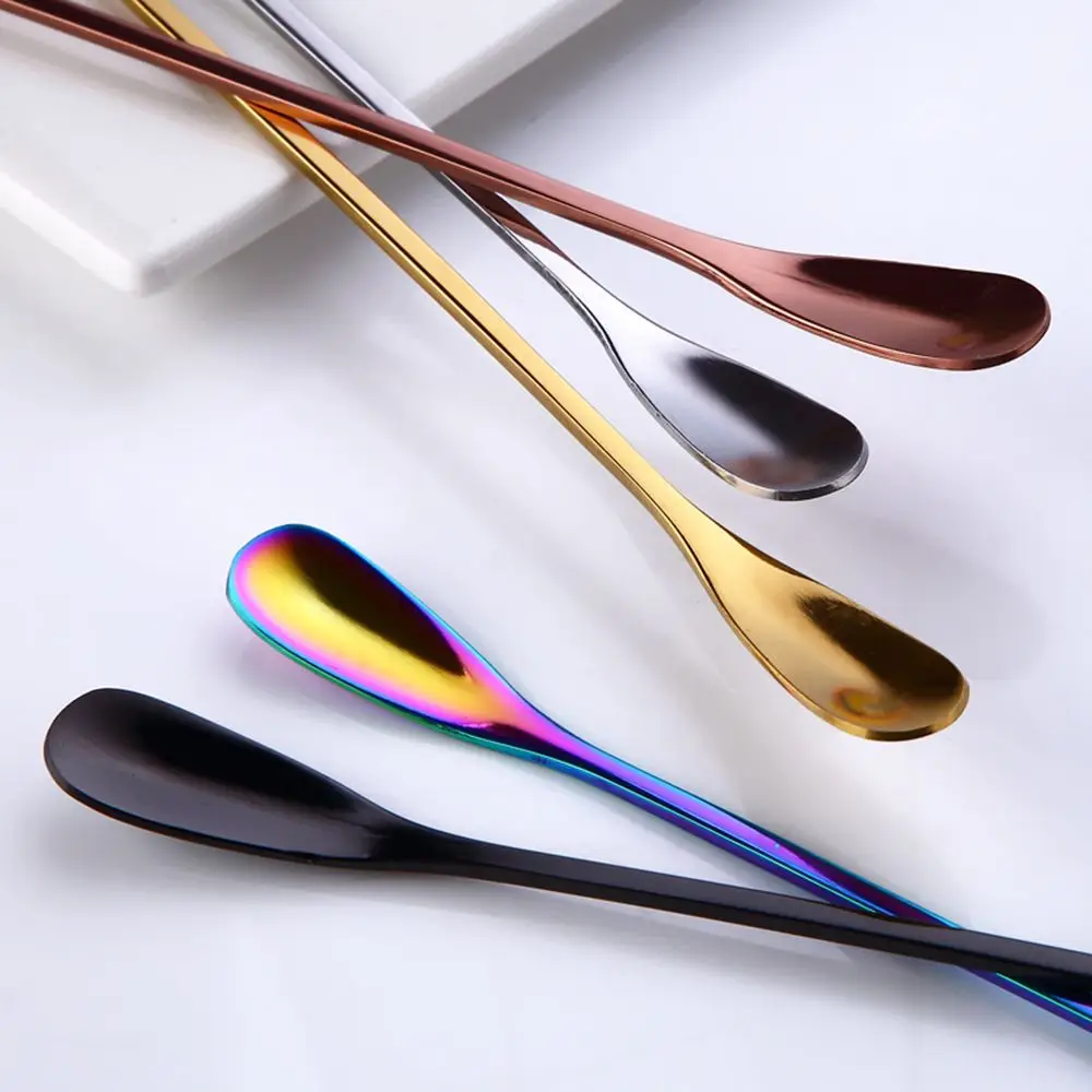 Stir Spoon Dessert Scoop Long Handle Spoon Stainless Steel Tableware Dinnerware Flatware Rainbow Ice Cream Kitchen Home Living