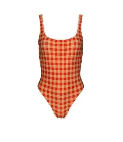 Costume da bagno tankini da donna con stampa scozzese senza maniche, scollo a U, costume da bagno estivo senza schienale