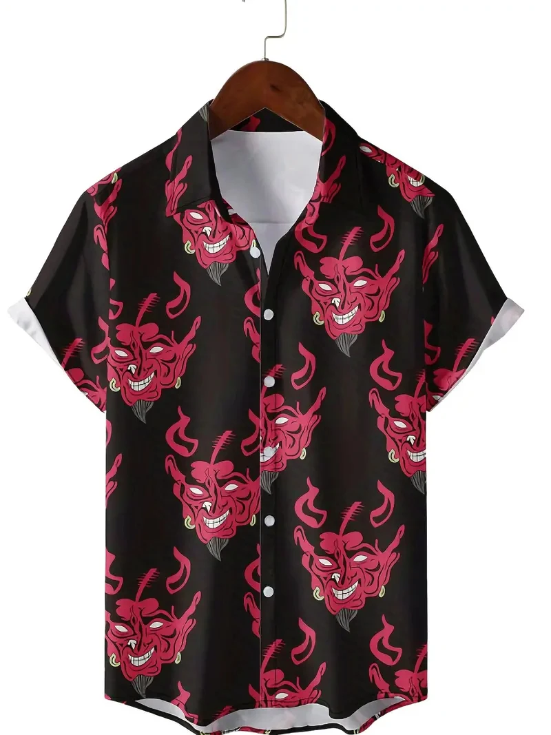 Y 2K Knoop Shirt Gothic Demon Print Voor Mannen/Vrouwen Unisex Shirts Zomer Korte Mouw Shirt Hiphop Streetwear