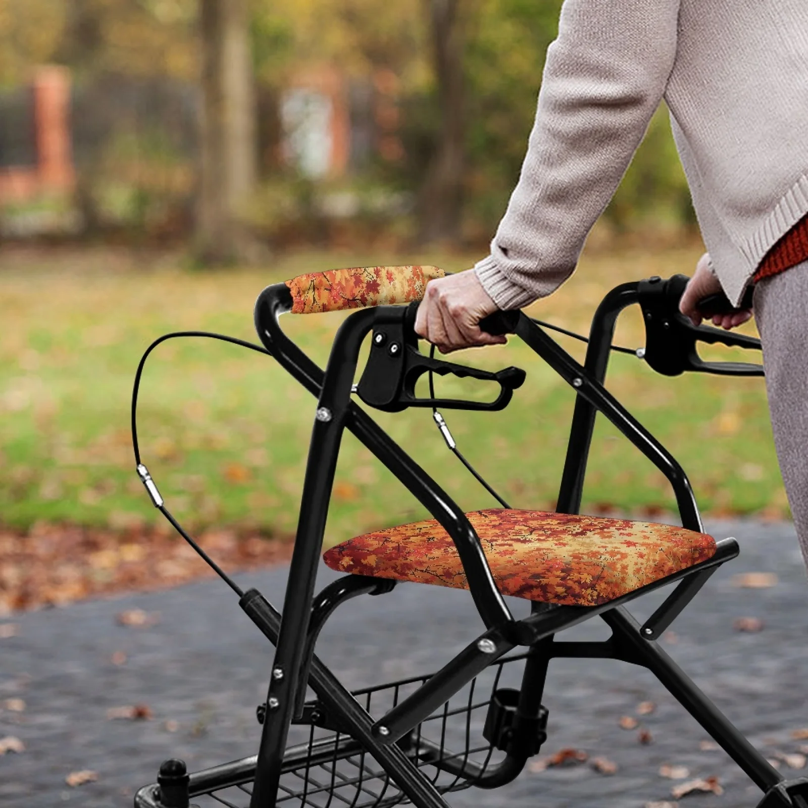 Coloranimal Adjustable Stretchable 2 Pieces Rollator Walker Seat Back Covers for Men for Outdoors Maple Leaf - Thumbnail 4