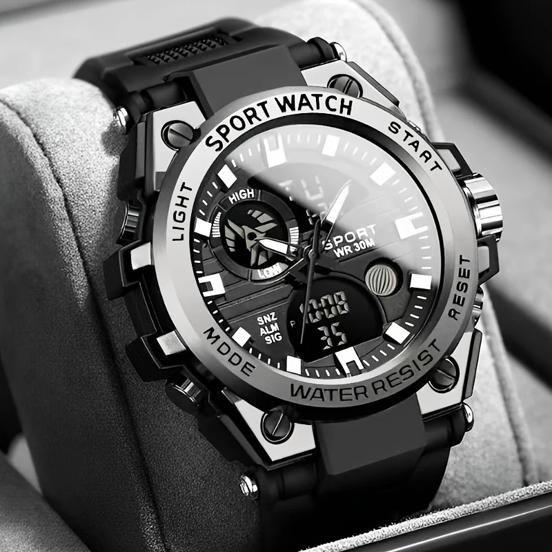 Male Junior High School Student New Sports Multifunctional Waterproof Dual Display Electronic Watch for Men
