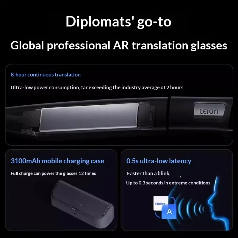 LEION HEY2 AR Glasses Enduring Endurance Continuous Translation For 8 Hours 0.5s Ultra-low Delay AI Online Smart Glasses Gifts