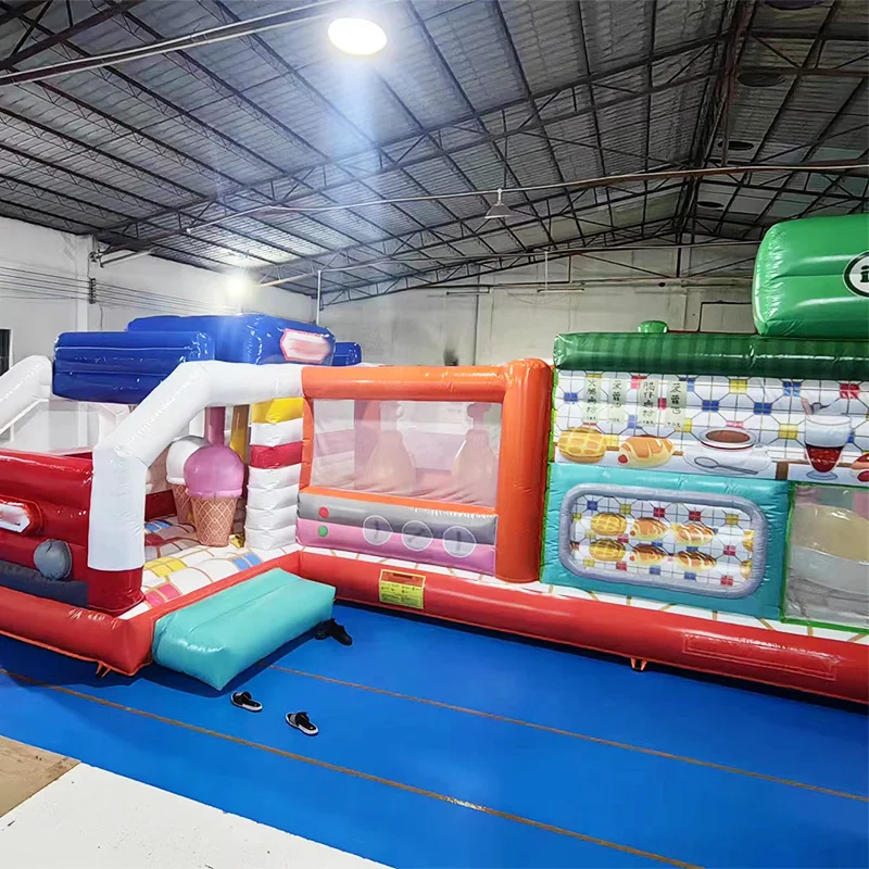 KitchenTheme Obstacle Course Inflatable Castle Food Ice Cream And Chicken Thighs For Sale