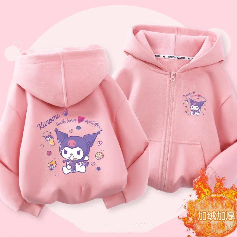 

Sanrio Kawaii My Melody Girls Cardigan Hooded Coat Kuromi Cinnamoroll Anime Cartoon Cute Plus Velvet Thickened Zipper Sweatshirt