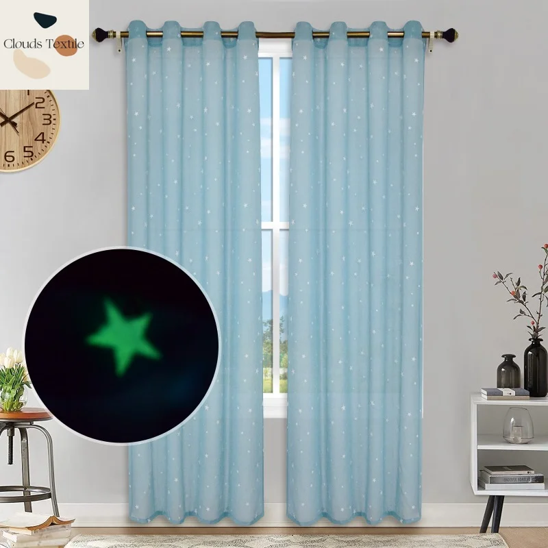 

Glow-in-the-dark Finished Glowing Stars Valance Curtains for Living Dining Room Bedroom Finished Curtains Kids