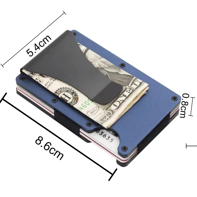 Minimalistische, schlanke RFID-blockierende Geldbörse für Herren – leicht, langlebig und kompakt – Aluminium-Geldbörse mit Geldklammer (schwarz) – Detail 6