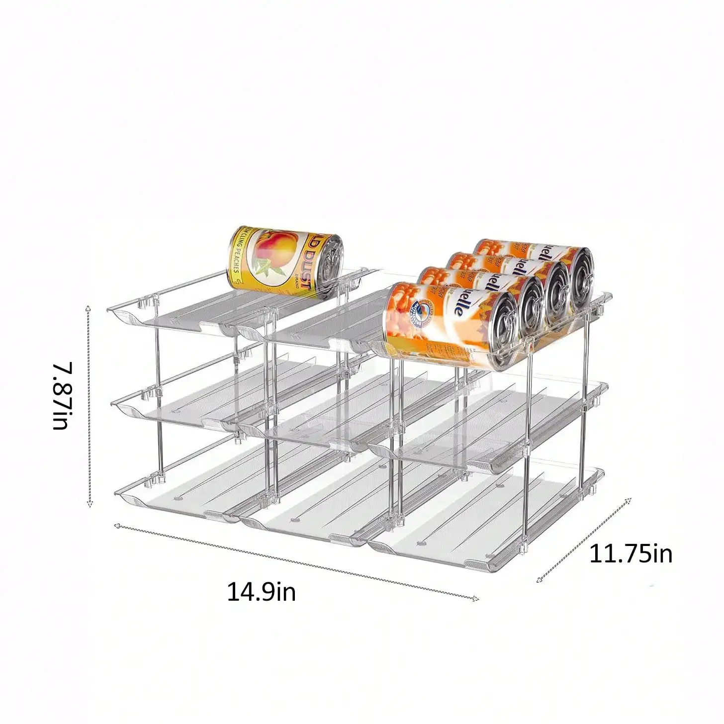 Pantry can organizer, stackable can rack, gravity-feed fridge can dispenser, 3-tier 3-column  organizer (holds 36 )