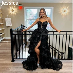 Jessica Black Glitter Graduation Prom Dresses Tulle Layering Sexy Side Slit Evening Dresses Party Dresses 2024Wedding Dress