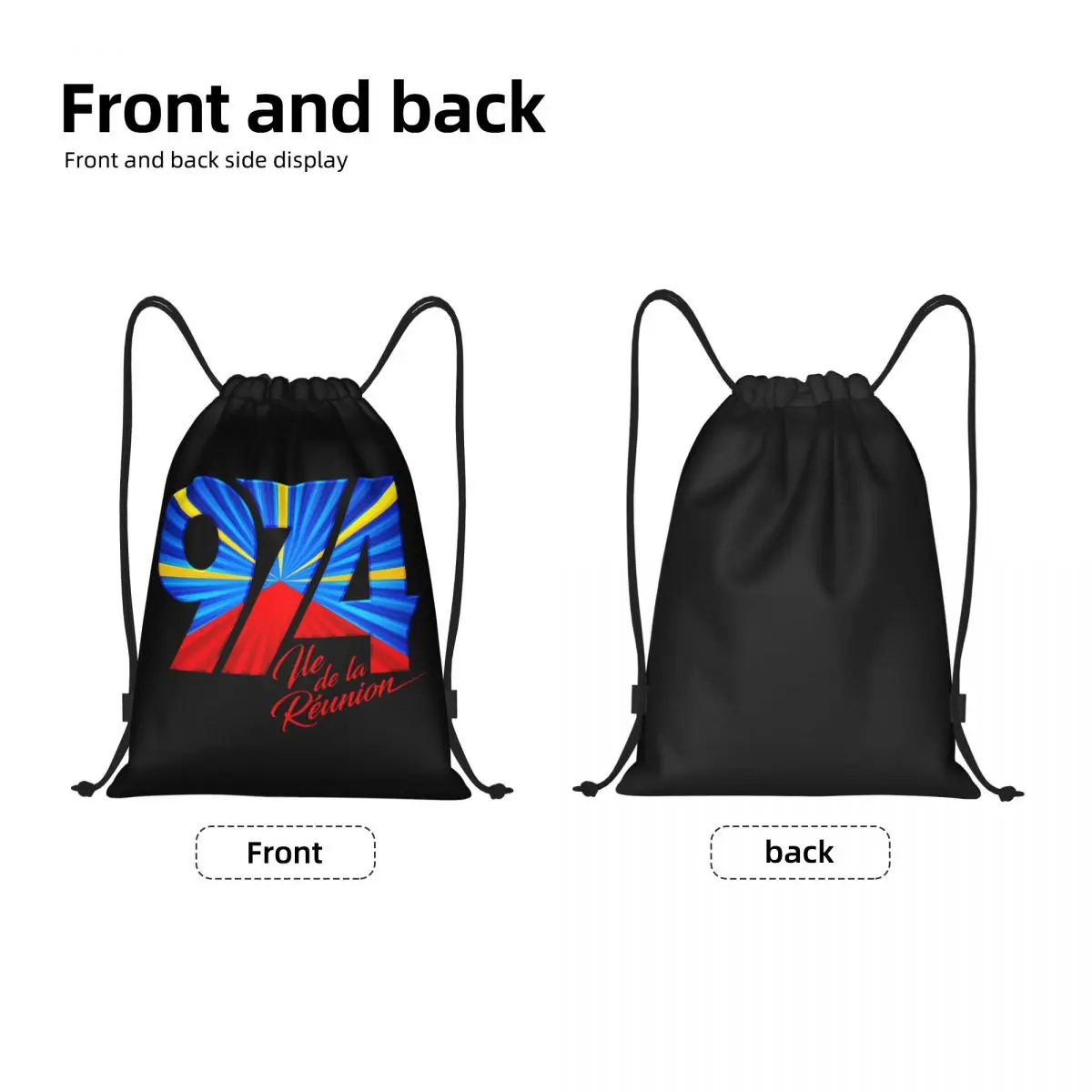 Custom 974 Reunion Island Logo Drawstring Backpack Bags  Lightweight Reunionese Proud Gym Sports Sackpack Sacks for Shopping