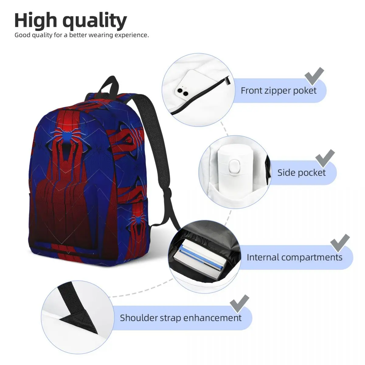 Spider Web Art Spiderman Spiderverse Cool Backpack with Pocket High School Business Daypack for Men Women College Canvas Bags