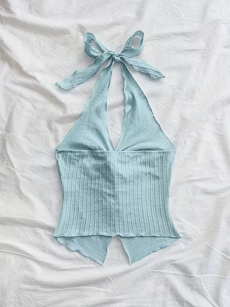 Cropped Top, Women's Summer Cute, Fashionable and Sexy Suspender Twisted Backless Top