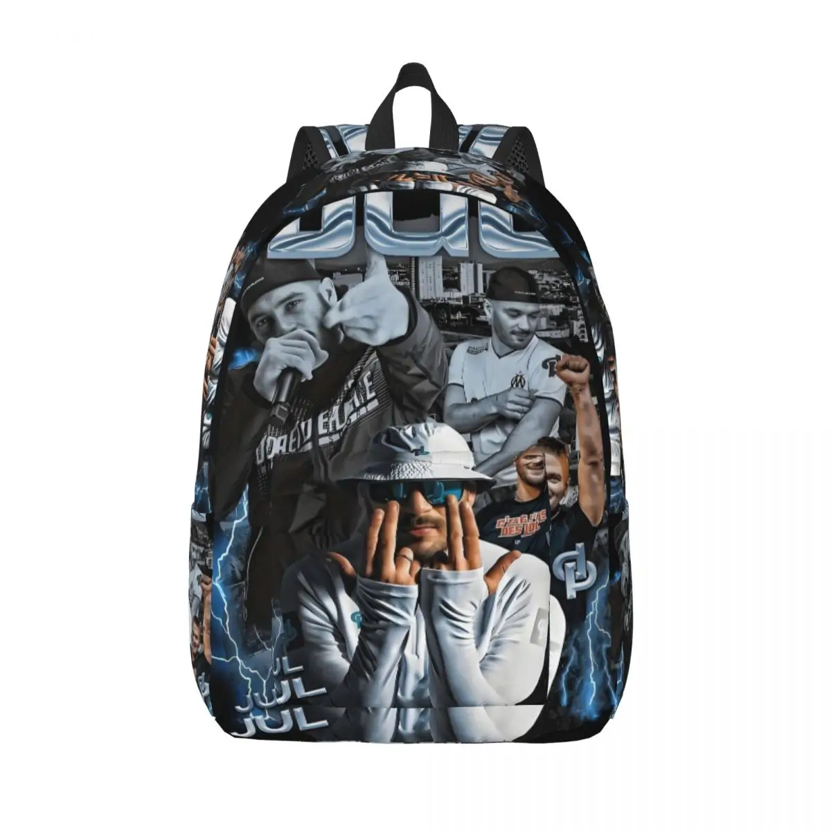 Mochila de lona con estampado 3D personalizado, rapero francés Jul, escuela de Marsella, bolsas de viaje para la universidad, mochila para hombres y mujeres para ordenador portátil de 15 pulgadas