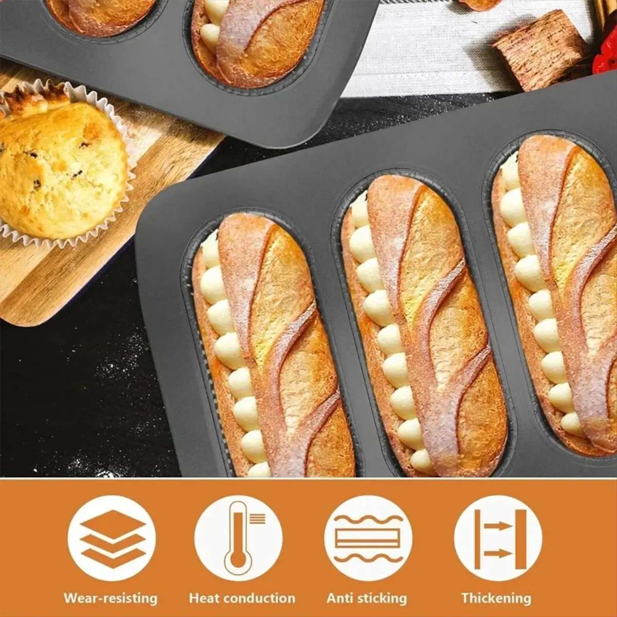 قالب هوت دوج من الفولاذ الكربوني نخب كعكة صغيرة خبز منزلي غير لاصق سهل السقوط صينية خبز ساندويتش #1